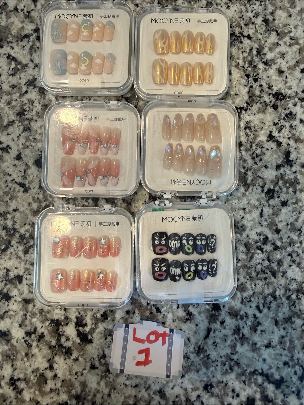 12 sets. 2 sets each case plus adhesive, Acrylic  (Lot 1)